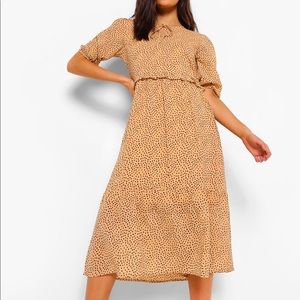 Boohoo Polka Dot Tie Neck Puff Sleeve Dress 12